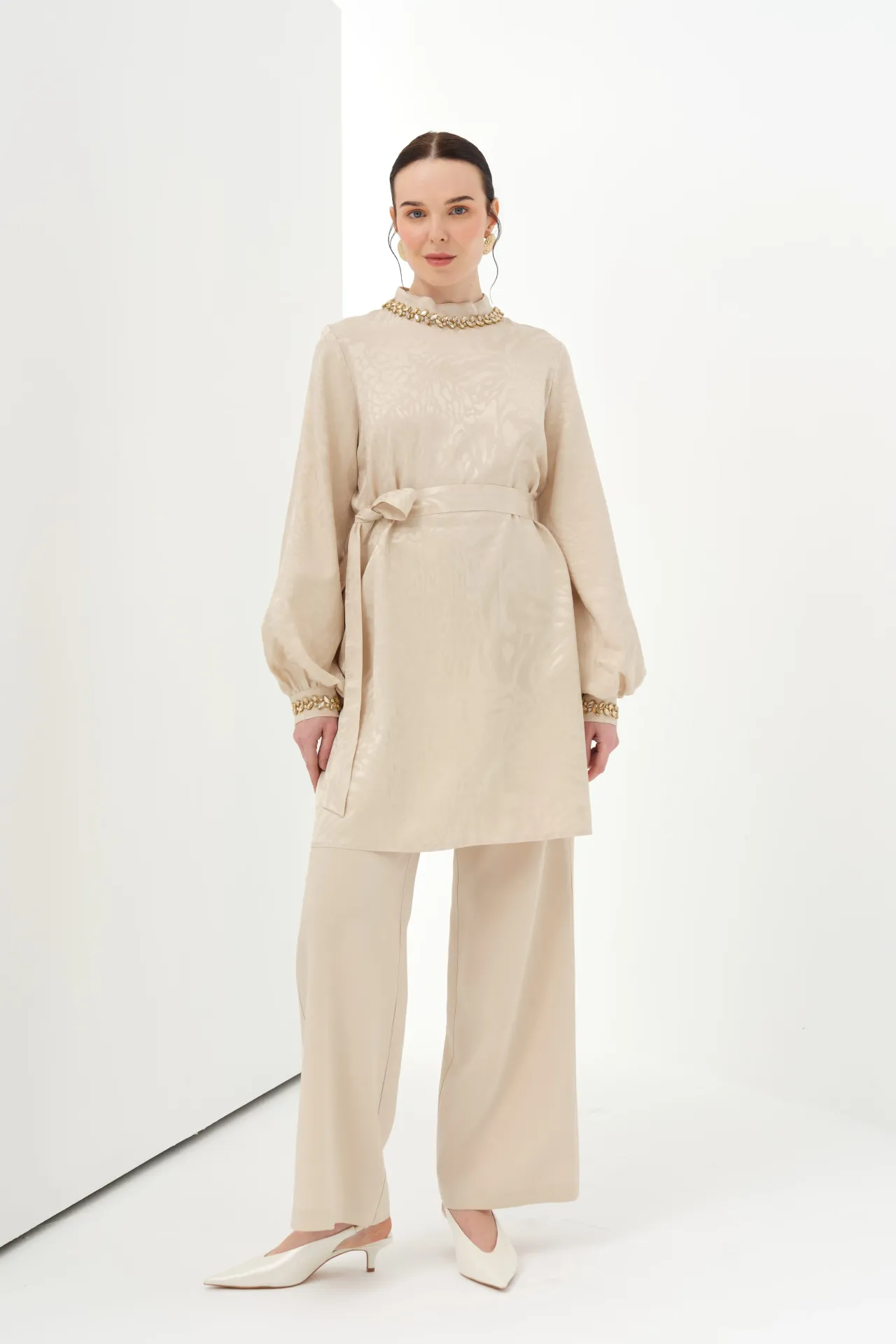 N'Prive Kol Ve Yaka Taş Detay Takım