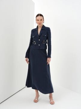 N'Prive Toka Detaylı İpek Cupra Etekli Takım