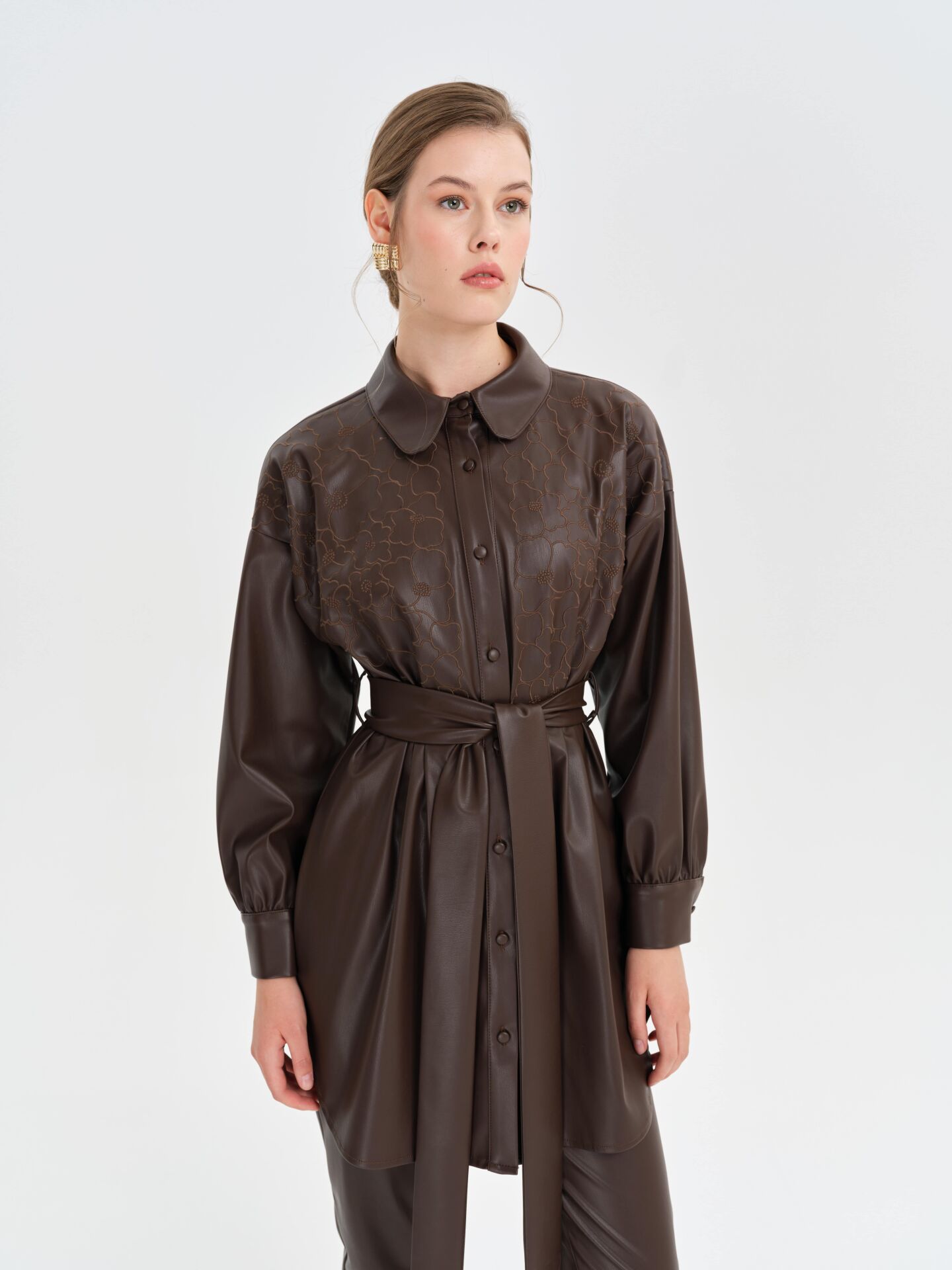 N'Prive Nakış Detaylı Deri Tunik