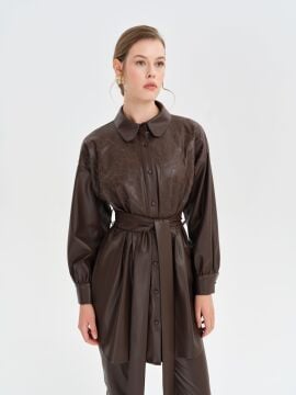 N'Prive Nakış Detaylı Deri Tunik