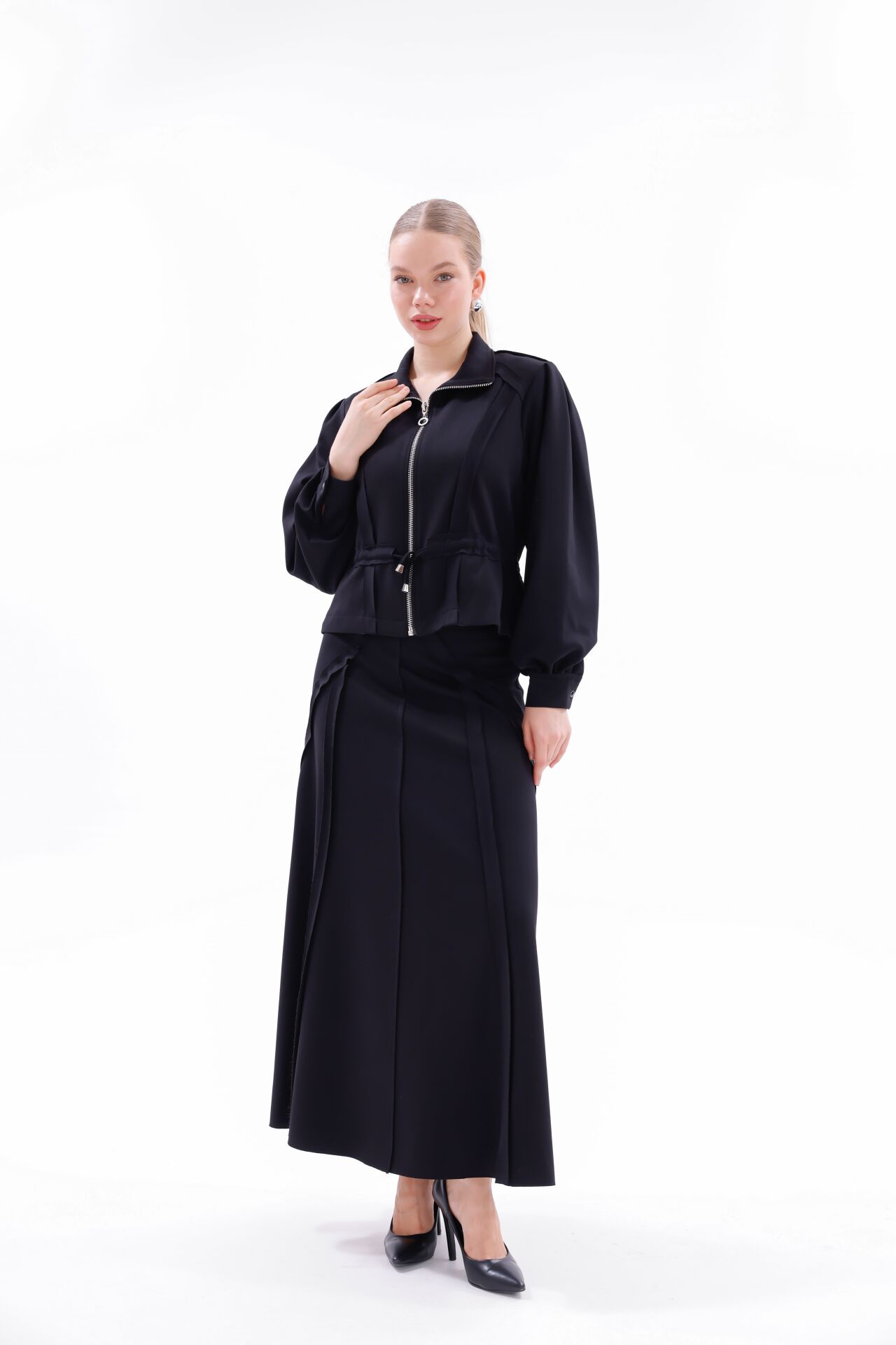 N'Prive Önü Fermuarlı Bel Bağlamalı Etekli Takım