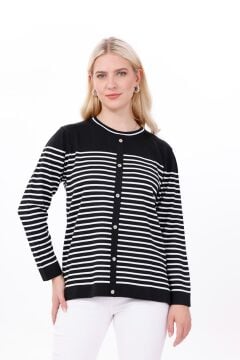 N'Prive Önü Düğme Detay Çizgili Triko